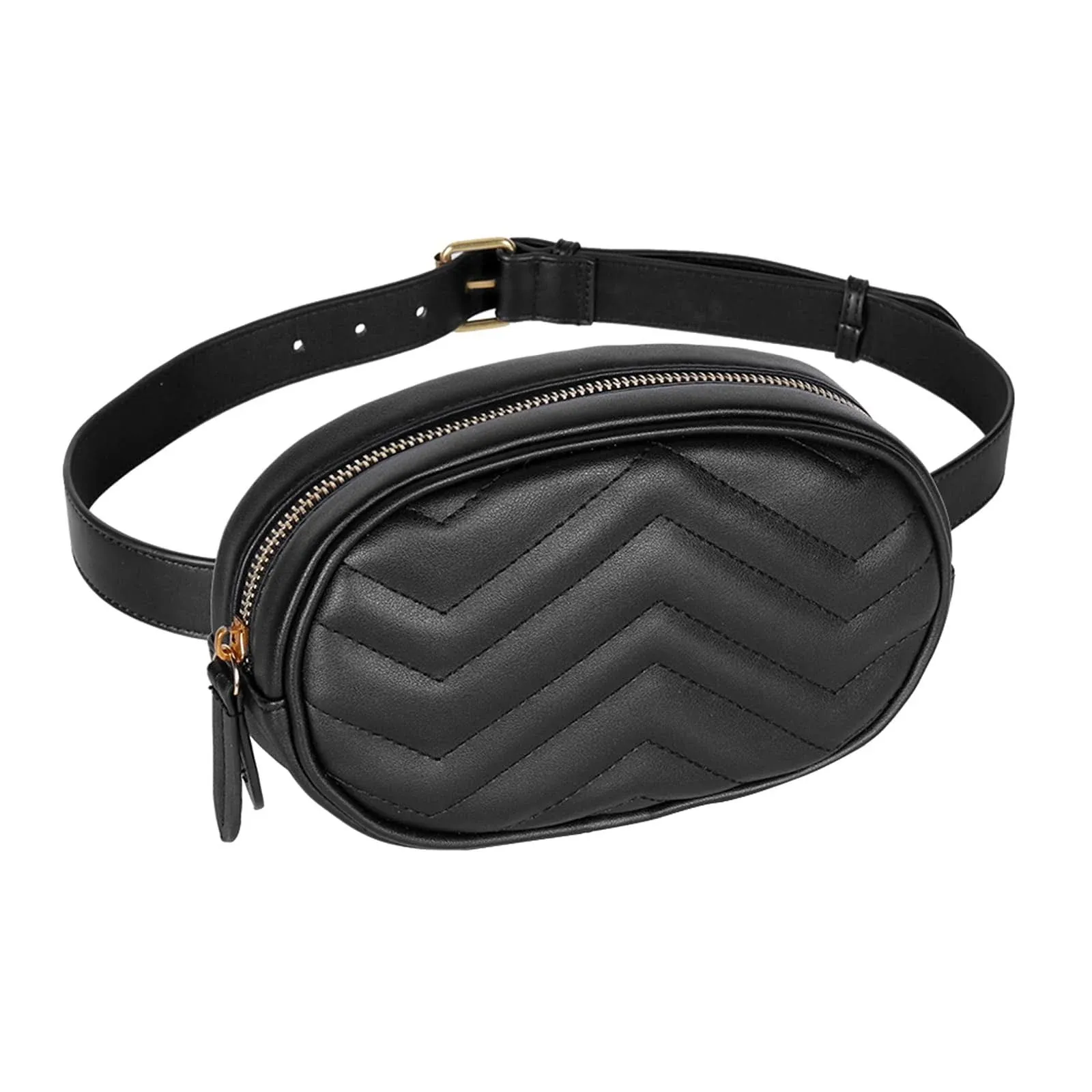 Puffy Black Vegan Leather Waist Bag Fanny Pack Bum Bag Crossbody