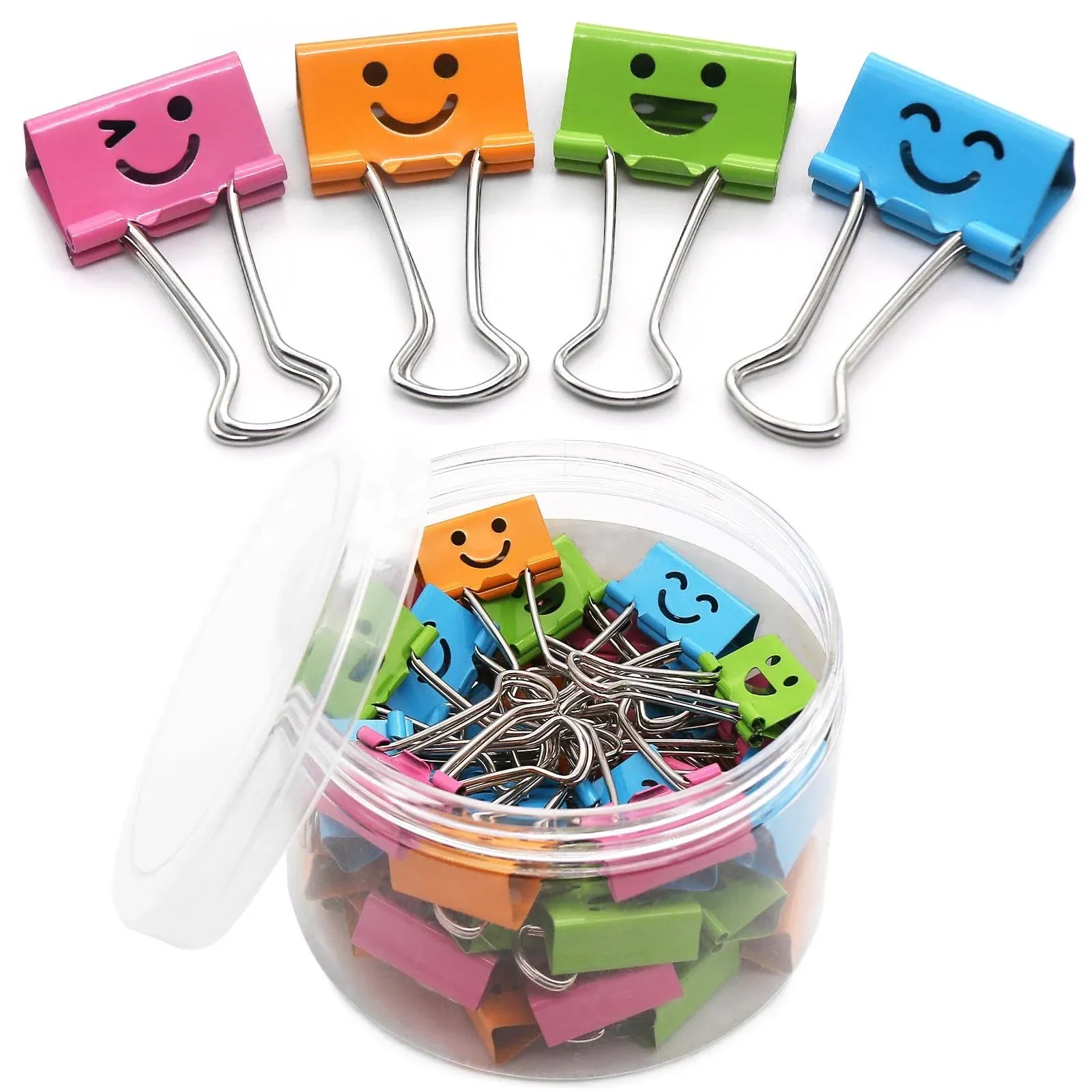 Coideal Smiling Binder Paper Clips - 40 Pack 19mm Mini Colored Metal Foldback Fun ...