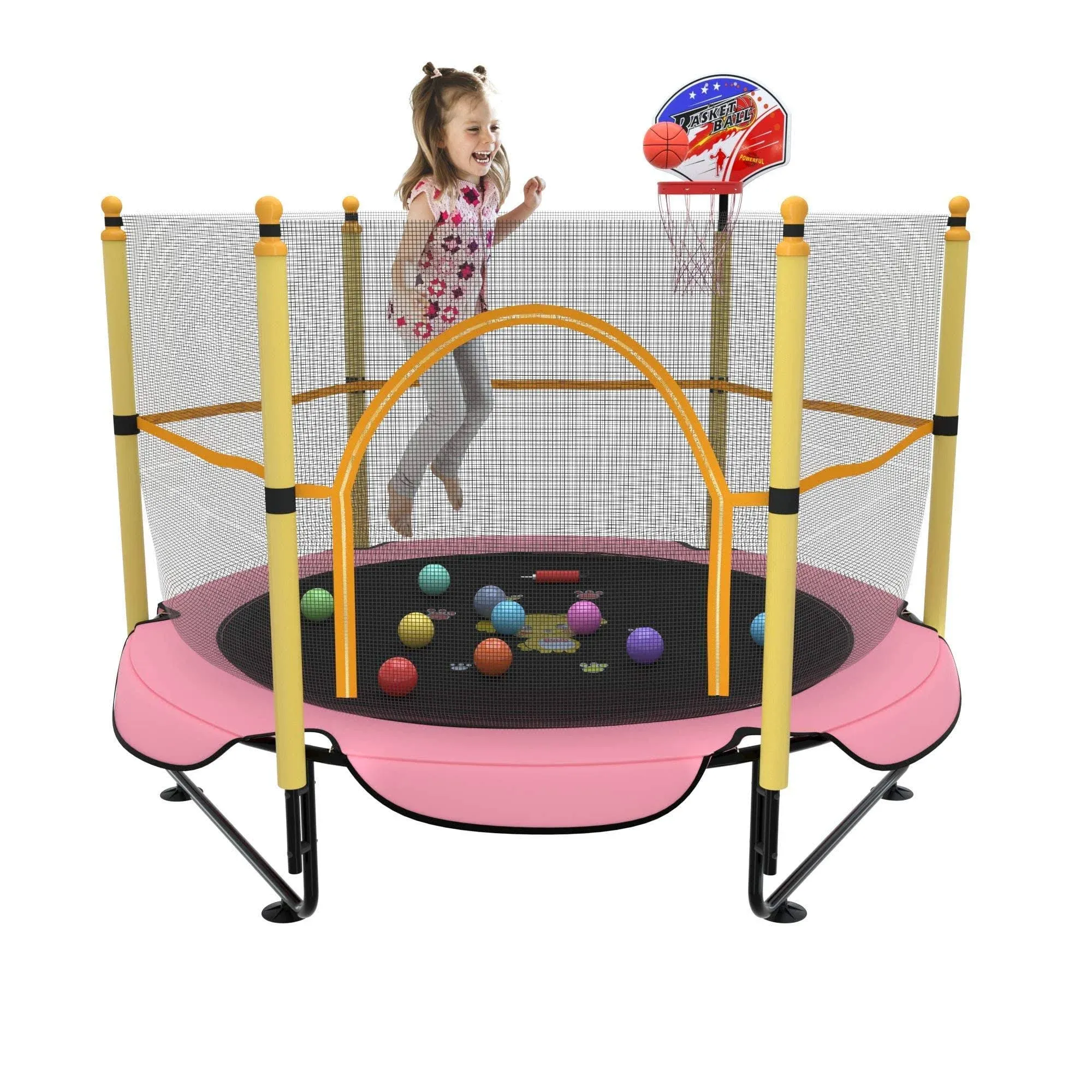 5FT Trampoline for Kids Toddler Indoor Trampoline with Safety Enclosure Net, Min