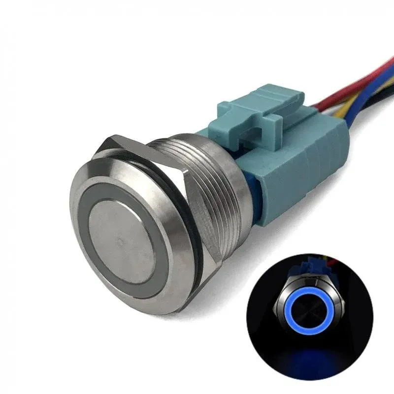 MGI Speedware Billet Push Button Switch 22mm with Socket, 3A 12VDC Ring LED ...