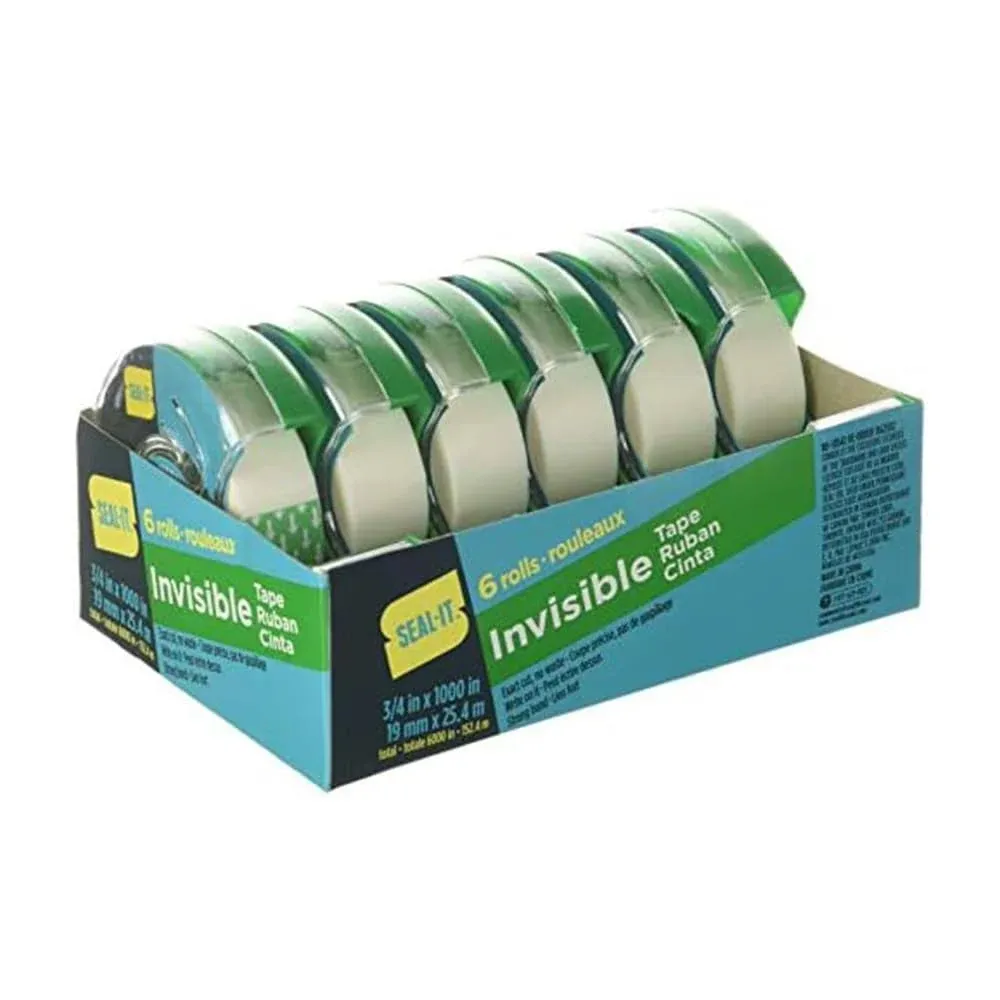 Invisible Stationery Tape 3/4 X 1000 Inches on Press N&#039; Cut Dispenser, Pack of 6