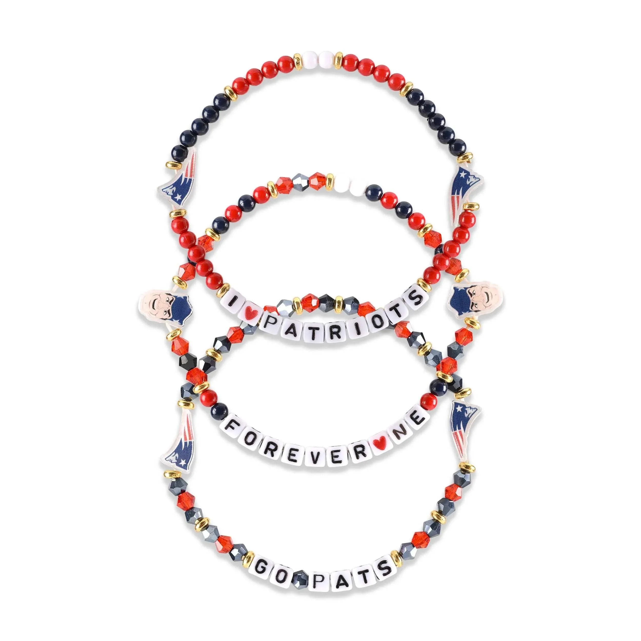 FOCO New England Patriots NFL 3 Pack Team Friendship Bracelet, Gems, One Size