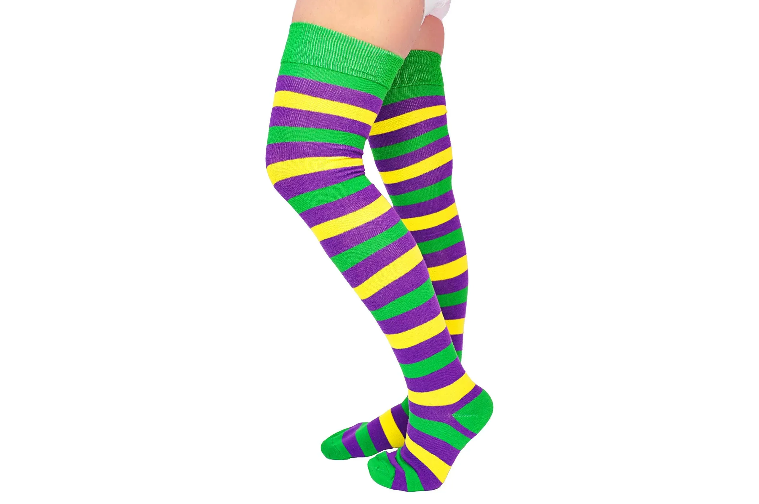 LADIES RUGBY STRIPE THIGH HIGH SOCKS MARDI GRAS CLOTHING ACCESSORIES