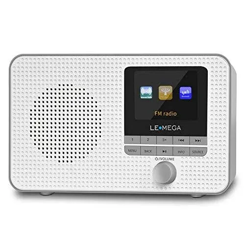 LEMEGA IR1 Portable WiFi Internet Radio,FM Digital Radio,Bluetooth Speaker,Dual Alarms Clock,Sleep Snooze Timer,40 Presets, Headphone-Output,Colour