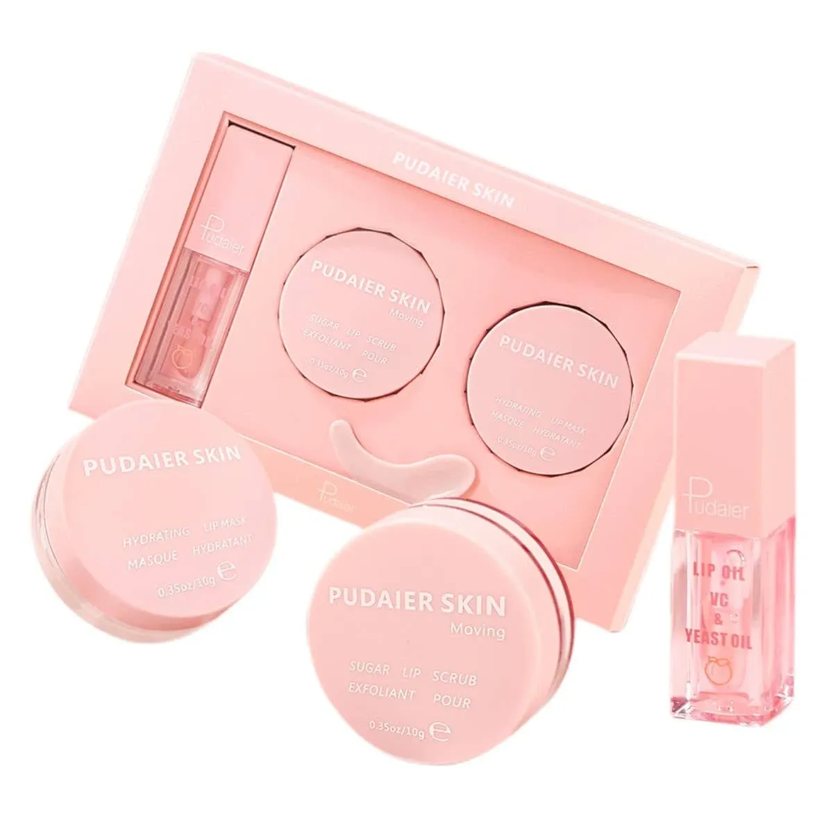 Pudaier Lip Care Kit, Hydrating Lip Glow Oil, Moisturizing Lip Mask, Exfoliating Lip Scrub, 3 Pcs Lip Care Plumping Makeup Set for Shiny and Nourishing Lips, Dry Lips Treatment