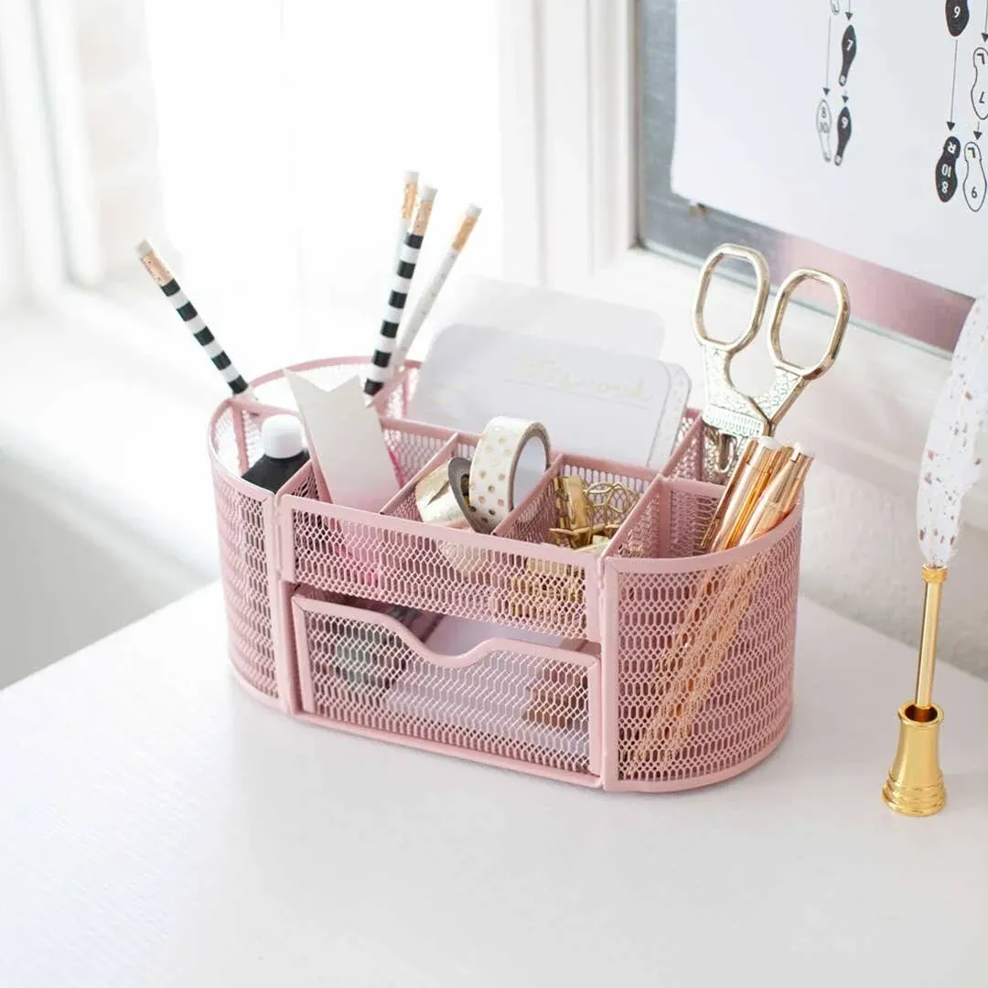  Desk Organizer - Girlie Desk Accessories - Strong Metal Construction - Pink