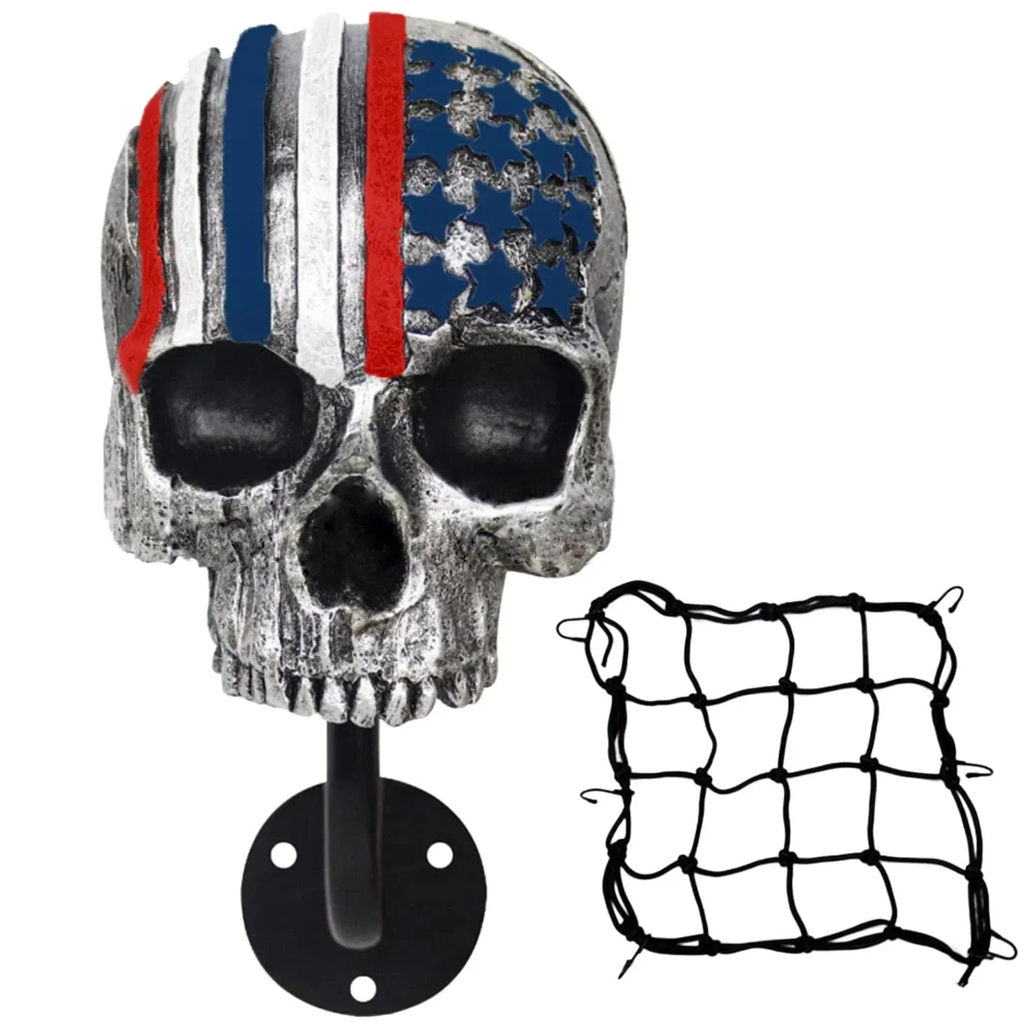 Motorcycle Helmet Rack, Skull Shape Helmet Holder with Netbag Wall Mount Helmet ...