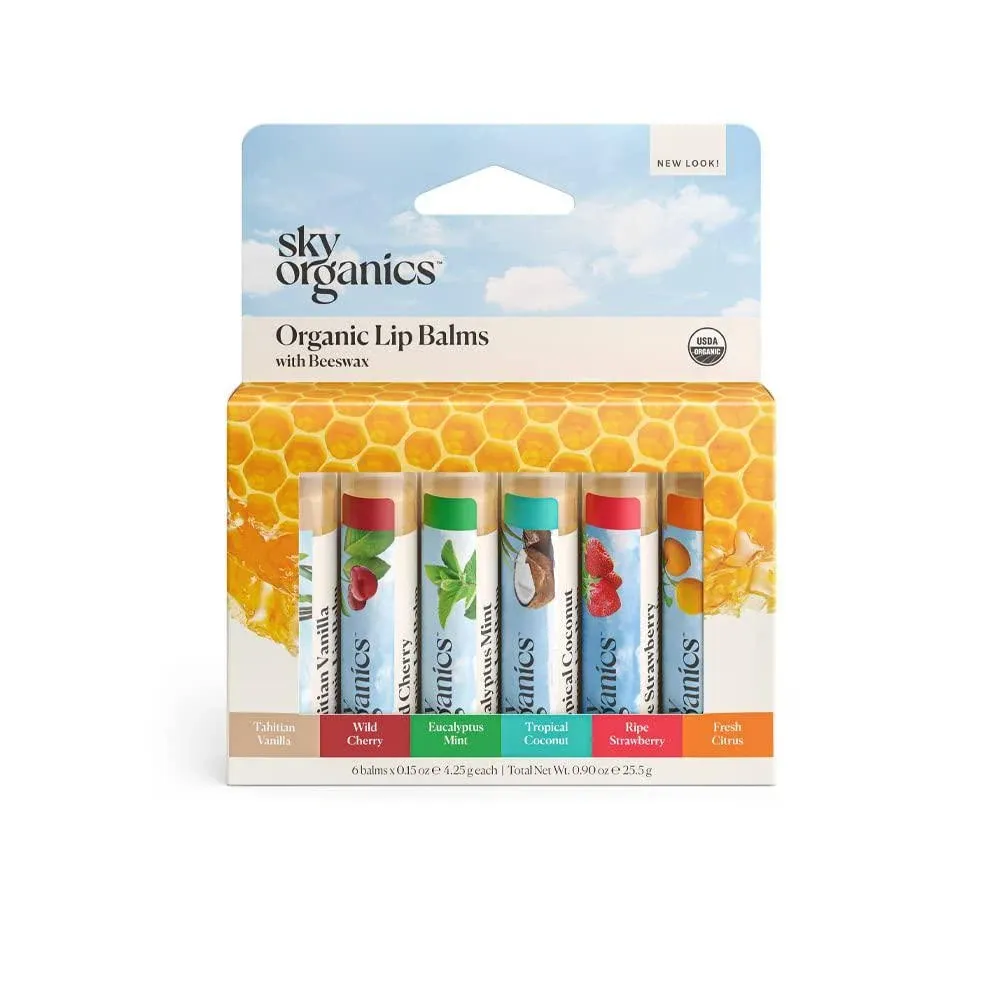 Sky Organics Organic Beeswax Lip Balms For Lips, USDA Certified