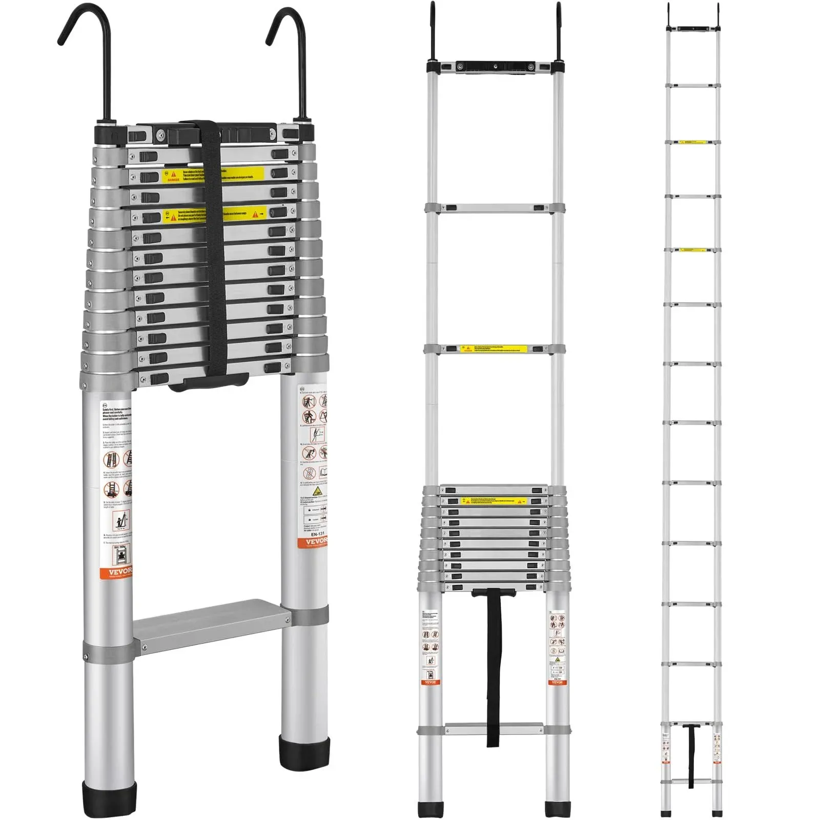 VEVOR Telescoping Ladder, 18.5 ft Aluminum One-Button Retraction Collapsible Extension Ladder, 400 lbs Capacity