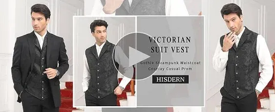 HISDERN Mens Shiny Paisley Suit Vest Victorian Steampunk Gothic Waistcoat for Men Wedding Party Suit or Tuxedo