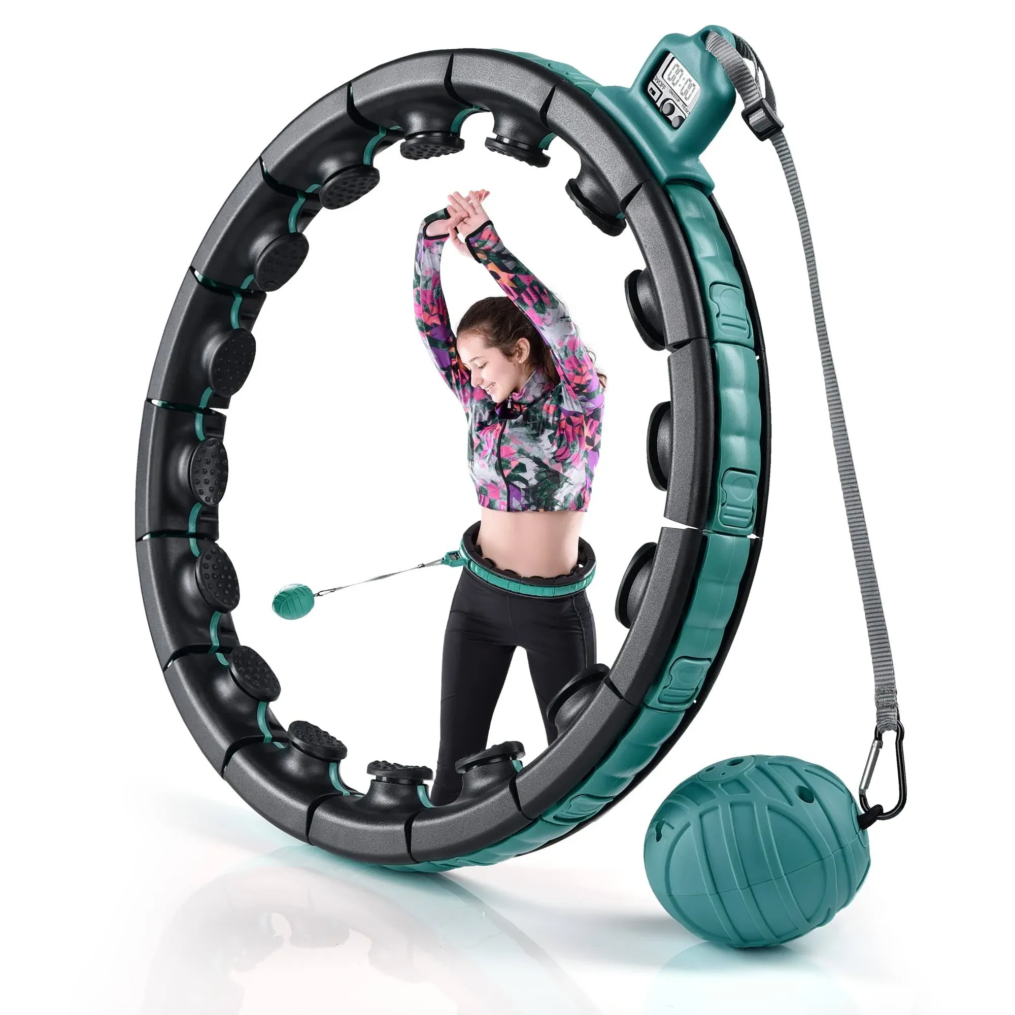 Teal Elite Smart Weighted Hula Hoop for Adults Weight Loss Fully Adjustable with Detachable Knots