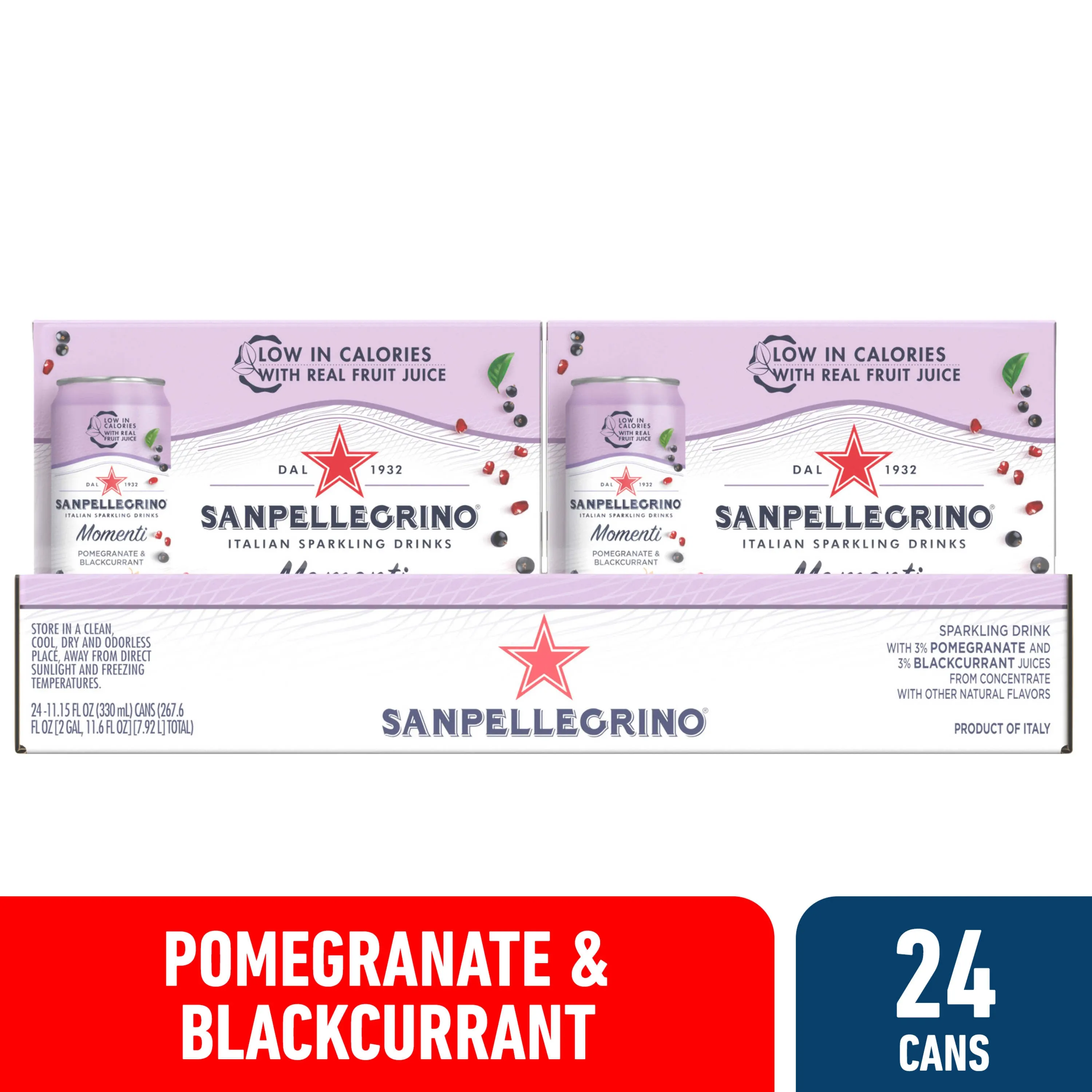 Sanpellegrino Momenti Pomegranate Blackcurrant Flavored Sparkling Drink, 24 Pack of 11.15 Fl Oz Cans