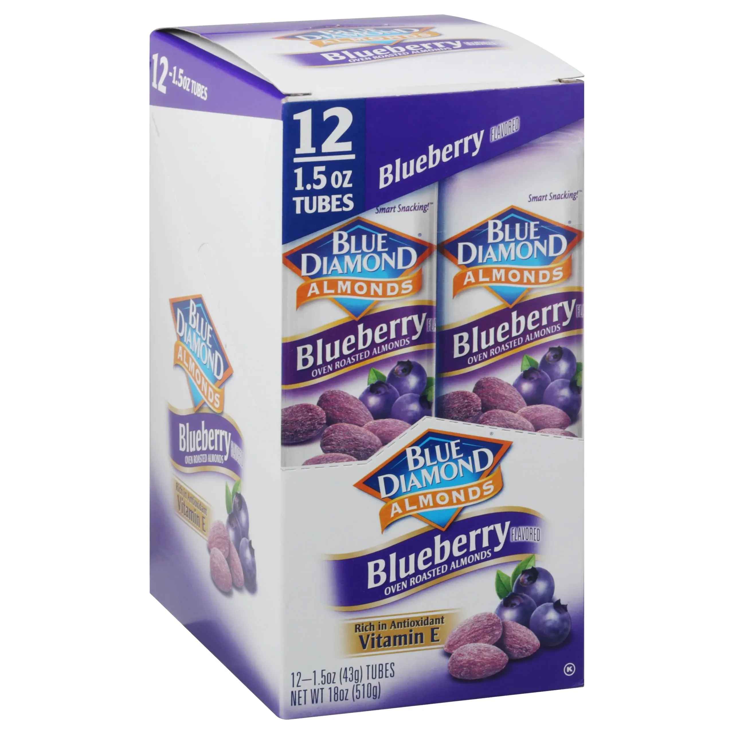 Blue Diamond Almonds Blueberry Snack Nuts 1.5 Oz Tubes Pack of 12