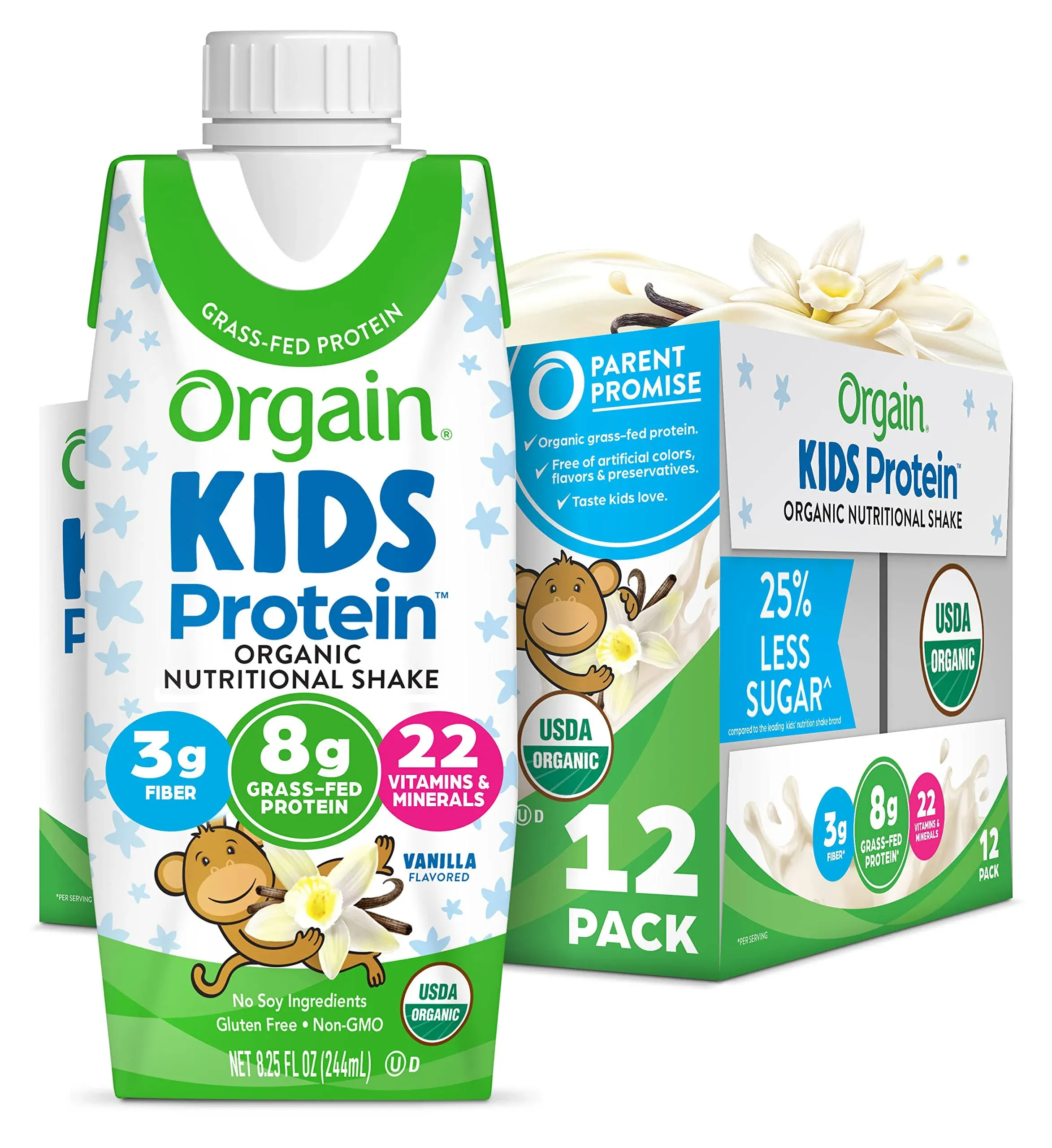 Orgain Healthy Kids Organic Nutritional Shake, Vanilla - 12 pack, 8.25 fl oz cartons