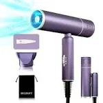 7Magic Foldable Hair Dryer, Powerful Ionic Blow Dryer for Fast Drying, Travel with Storage Bag, Lightweight Portable for Women, Purple, Size: 7.7 x