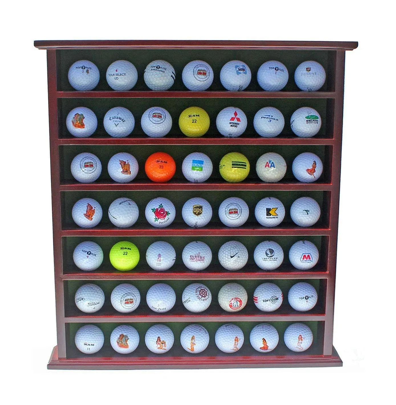 49 Golf Ball Display Case Cabinet Rack Wall Shelves, NO Door, Mahogany Finish