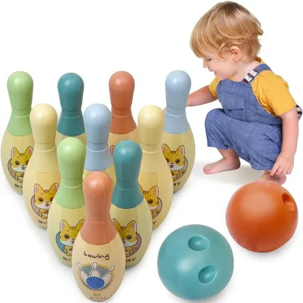 Cuterabit Kids Bowling Toys Set Includes 10pcs Mini Plastic Bowling Pins & 2 ...