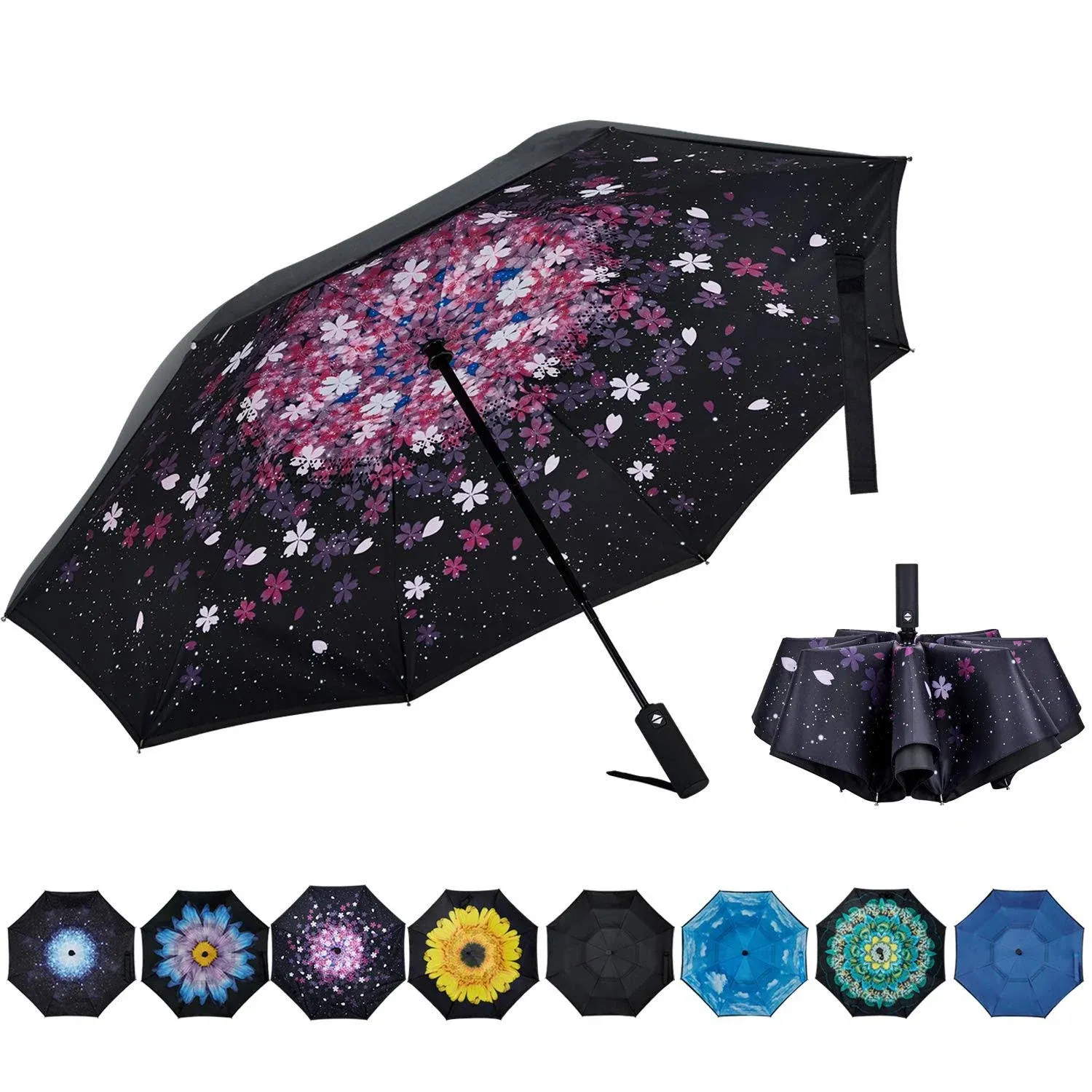 NOORNY Inverted Umbrella Double Layer Automatic Folding Reserve Umbrella Windproof UV Protection for Rain Car Travel Outdoor Men Women