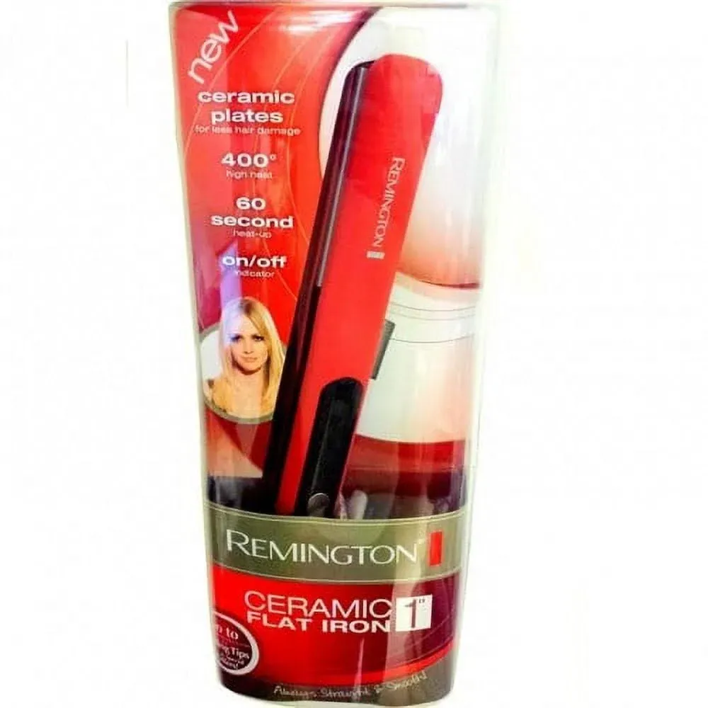 REMINGTON CERAMIC FLAT IRON 1&#034;  S-1302, ALL HAIR TYPES,INSTANT HEATER,ON/OFF,<wbr/>RED