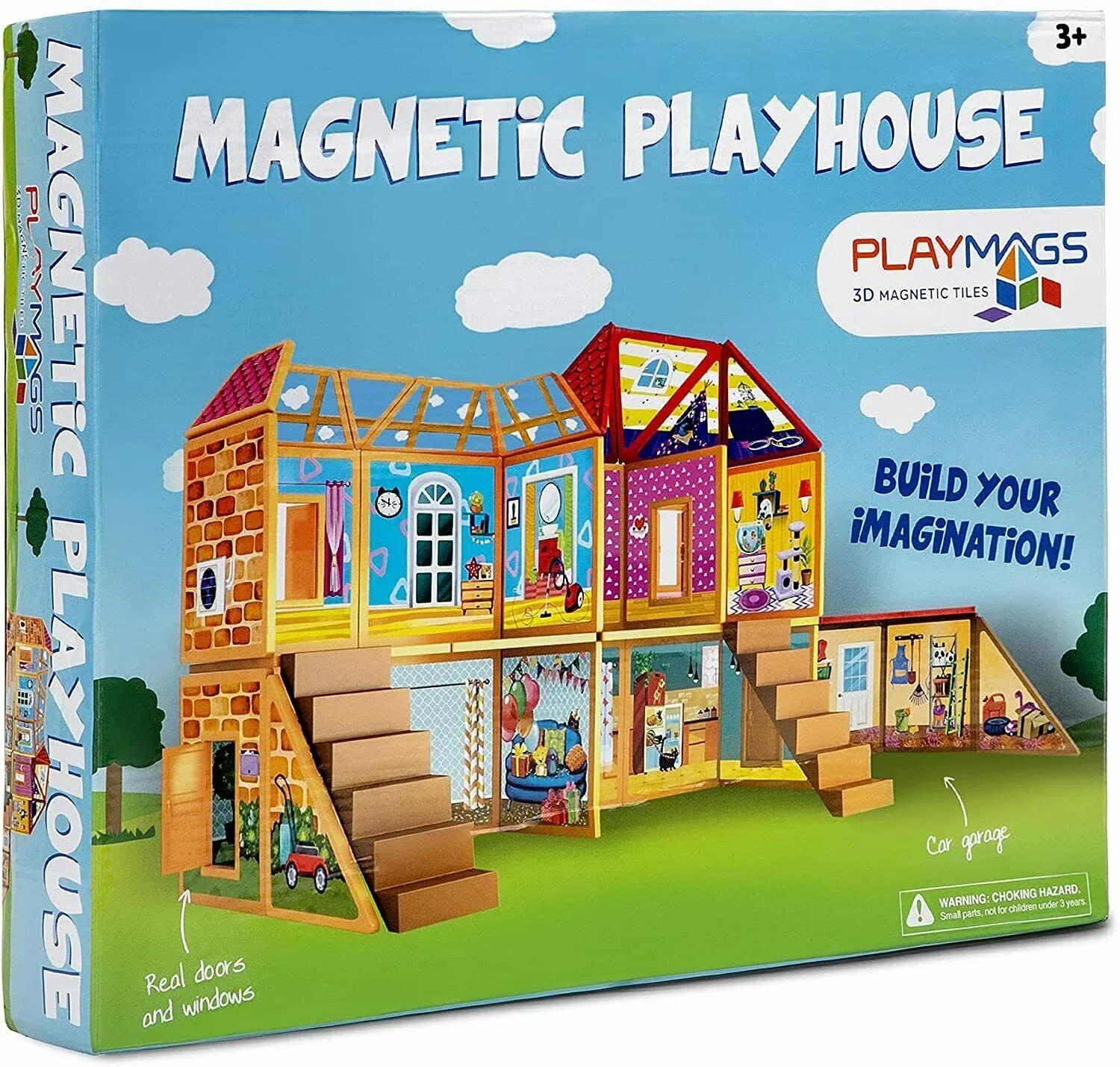 Playmags Magnetic Tiles Building Set, Dollhouse Pretend Play Toy, Creativity and Educational Magnet Blocks Stem Toys, Imaginative Birthday Gift for Kids Ages 3+