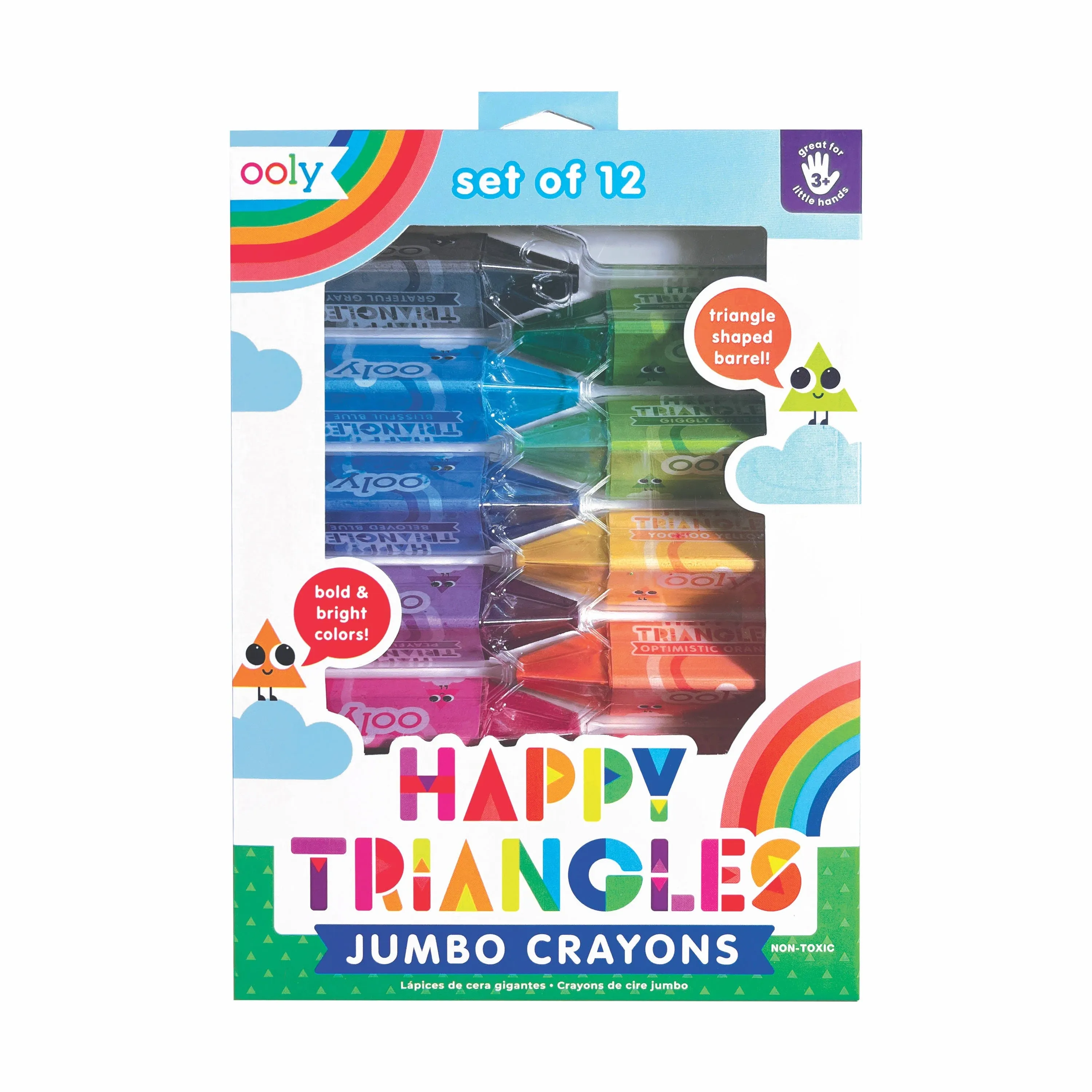 Ooly Jumbo Triangle Crayons for Toddlers [Set of 12], Toddler Crayons Ages 1-3, No Roll Crayons, Triangle Shaped Crayons are Easy to Hold Crayons