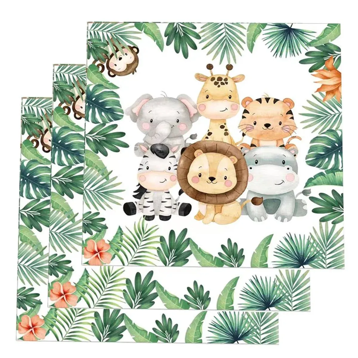 50 Pcs Jungle Safari Animal Napkins Party Disposable Dinner Napkins Animal Paper