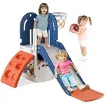 4 in 1 Toddler Slide, Slide for Toddlers Age 1-3 with Basketball Hoop and Bal...