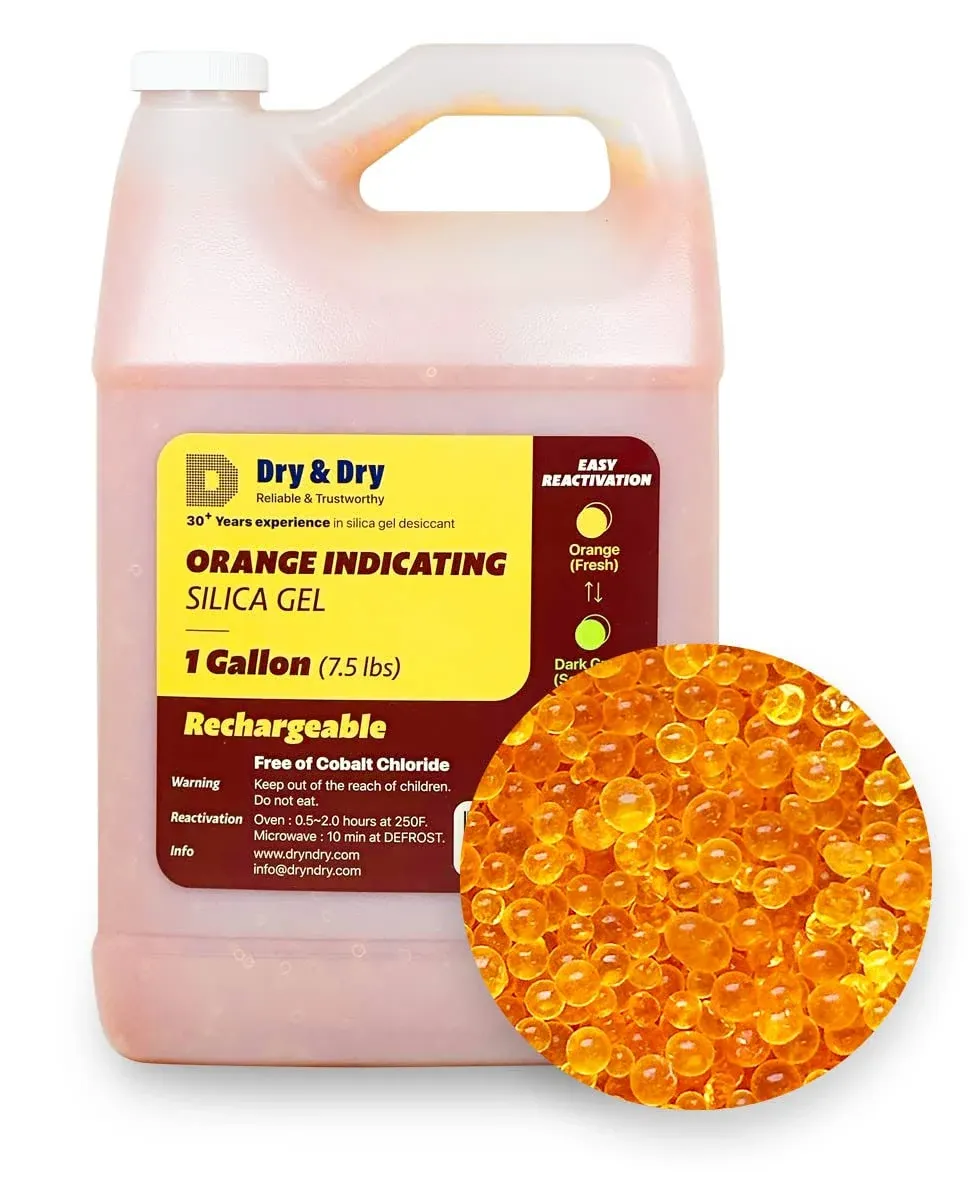 Dry & Dry Premium Orange Indicating Silica Gel Desiccant Bead - 1 Gallon