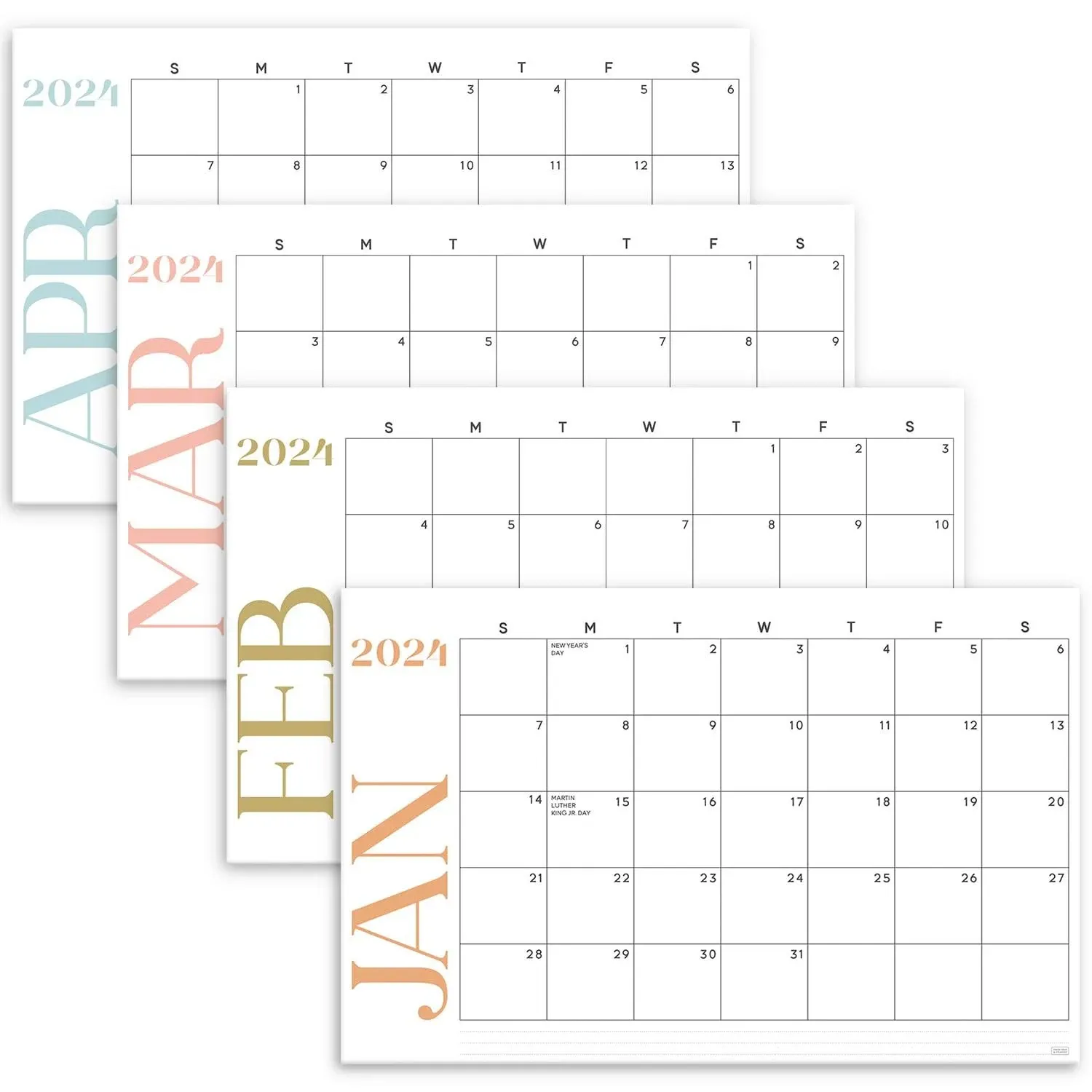 S&amp;O Modern Large Desk Calendar from January 2024 to June 2025 Calendar 2024-2025