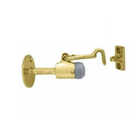 CRL Polished Brass Finish Wall Mounted Heavy Duty Door Stop with Hook & Holder - DL2531PB