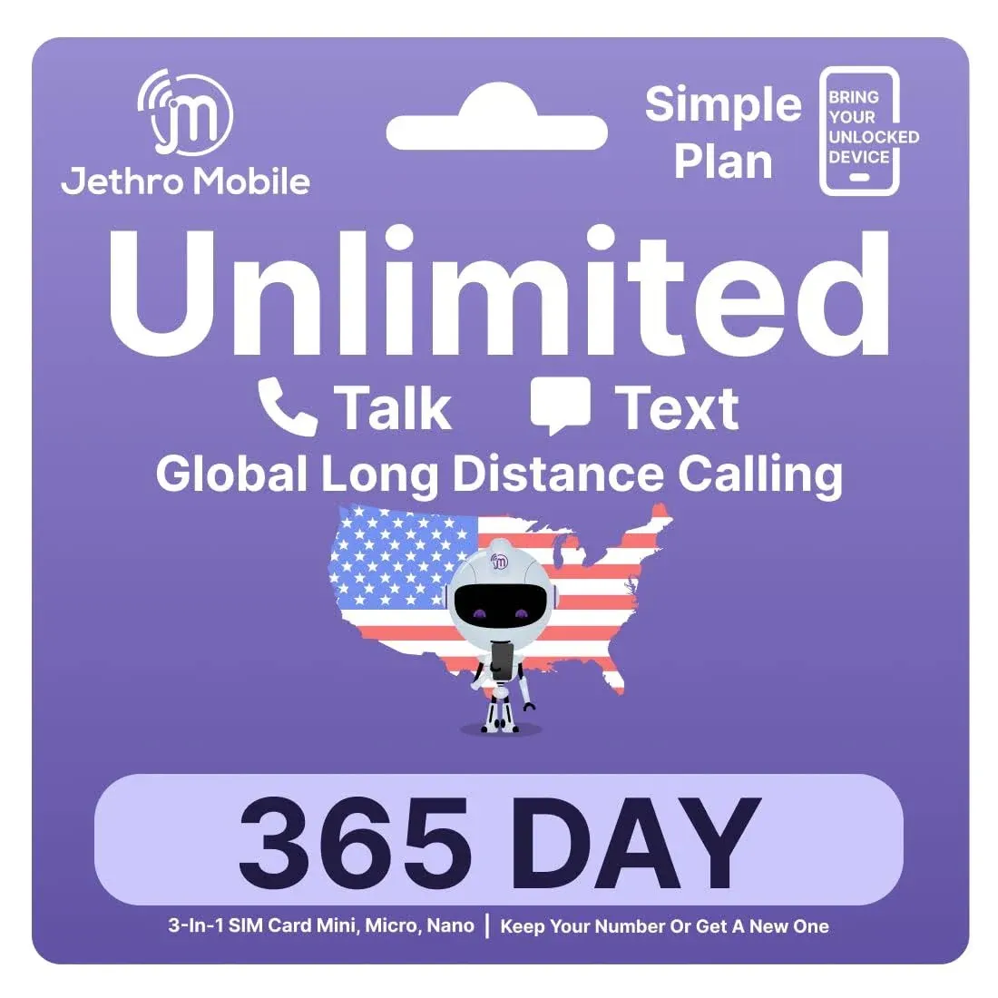 Jethro Mobile 1 Year Cell Phone Plan Unlimited Talk &amp; Text Only, Internationa..<wbr/>.