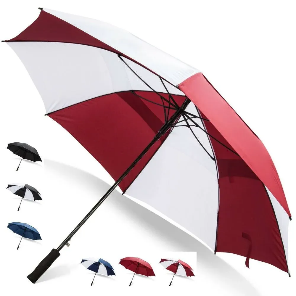 62/68 Inch Automatic Open Golf Umbrella - Extra Large Vented Windproof Waterproof Sturdy Double Canopy