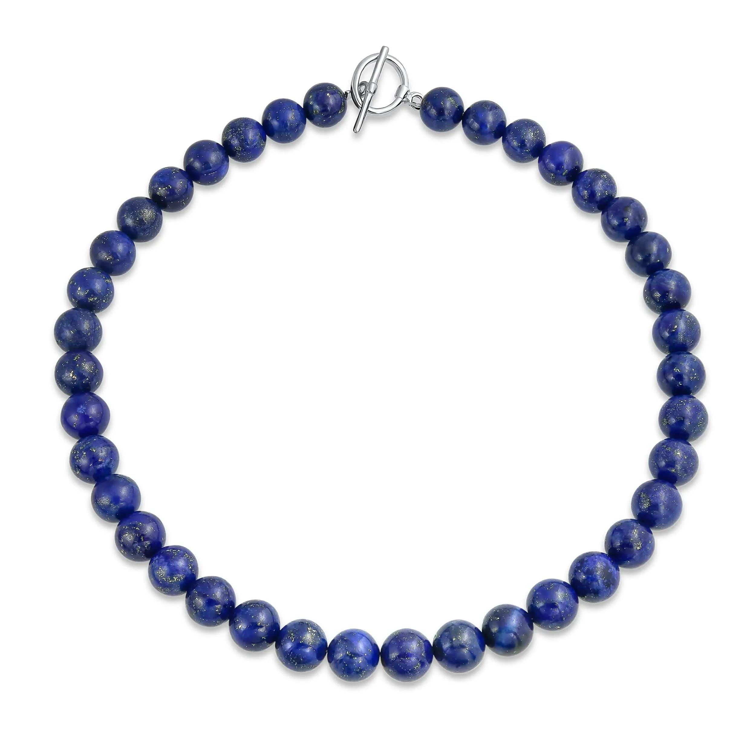 Blue Lapis Lazuli Round 10mm Bead Strand Necklace for Women for Men Silver Plated Clasp 16 inch