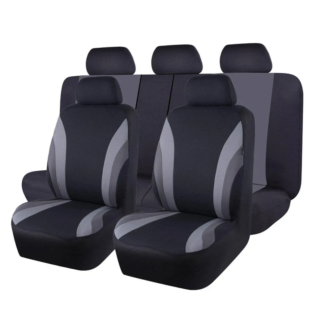 11PCS Universal Fit Car Seat Cover Breathable with 5mm (Full Set Black and Gray)