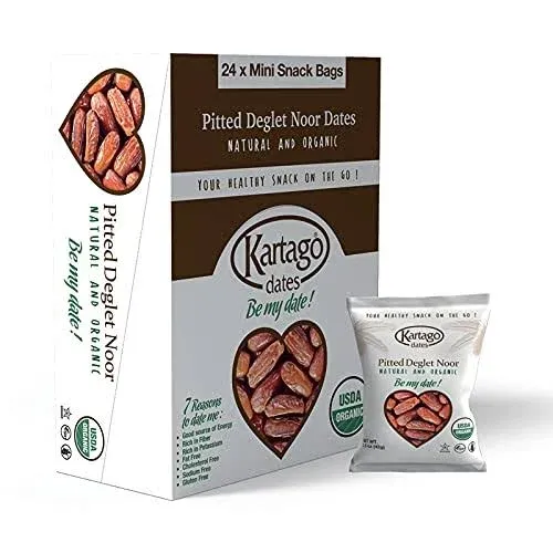 Kartago Organic Tunisian Deglet Noor Dates (Pitted) 1.5 oz, 24 Mini Snack Bags ...