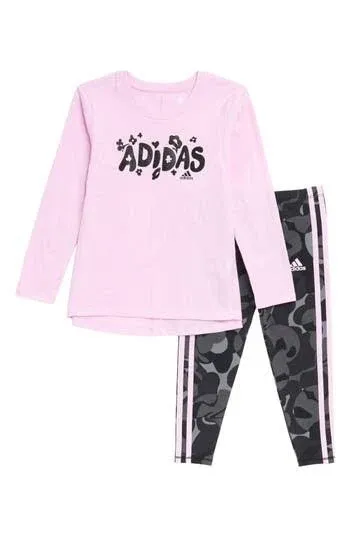 Adidas Girls 2-Piece Long Sleeve Swing Tee & Printed Legging Set