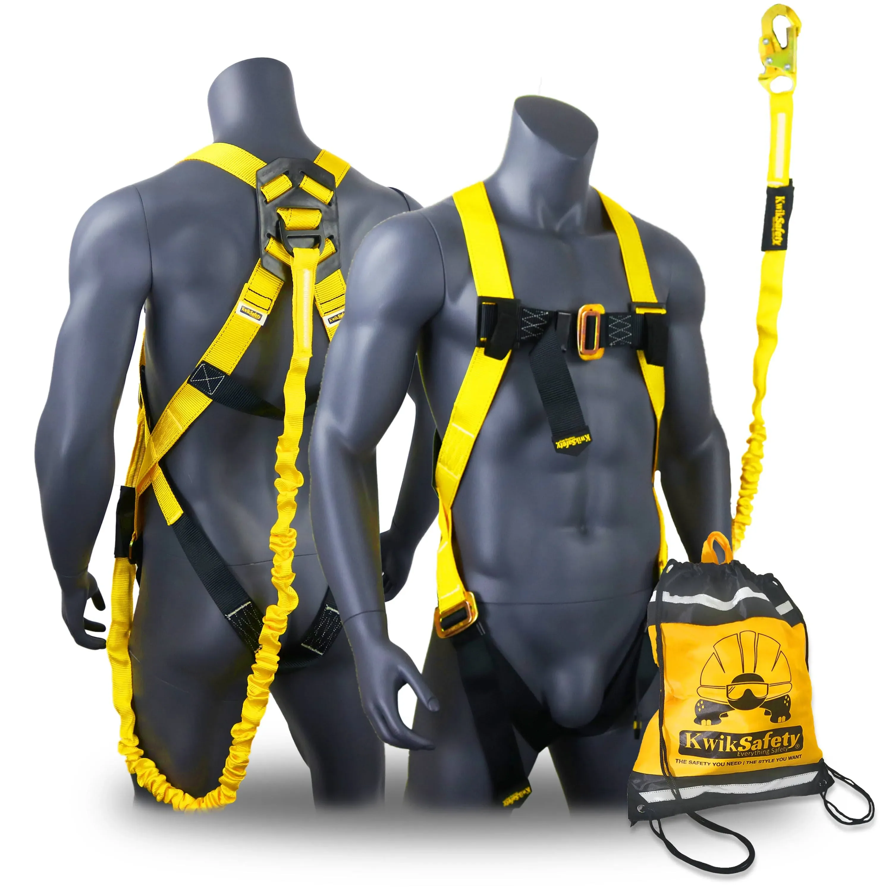 KwikSafety SCORPION ANSI Fall Protection Safety Harness w/ Attached 6ft Lanyard - Model No.: KS6604