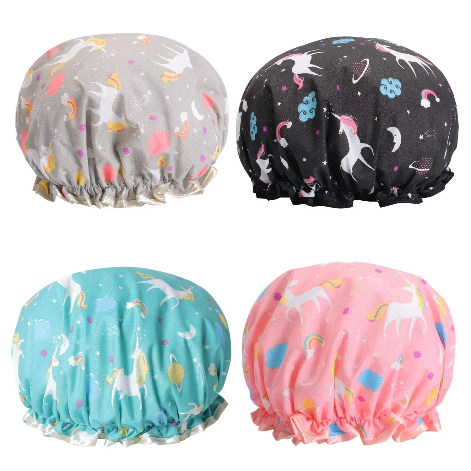 Unicorn Shower Caps, Double Layers Bath Hat for Women to Cover Long and Thick ...