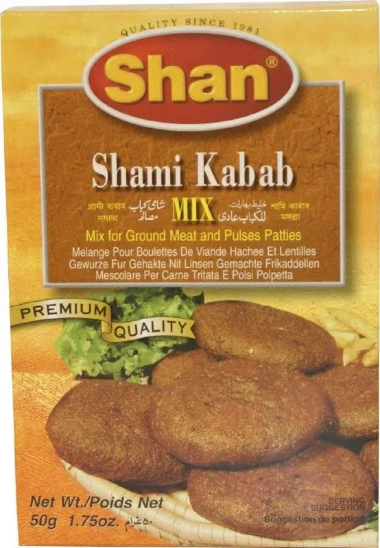 Shan Shami Kabab Recipe and Seasoning Mix 1.76 oz (50g) - Spice Powder for Traditional Meat & Lentil Patties - Suitable for Vegetarians - Airtight Bag in a Box