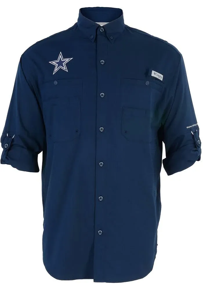 Columbia Dallas Cowboys Mens Navy Blue Tamiami Long Sleeve Dress Shirt