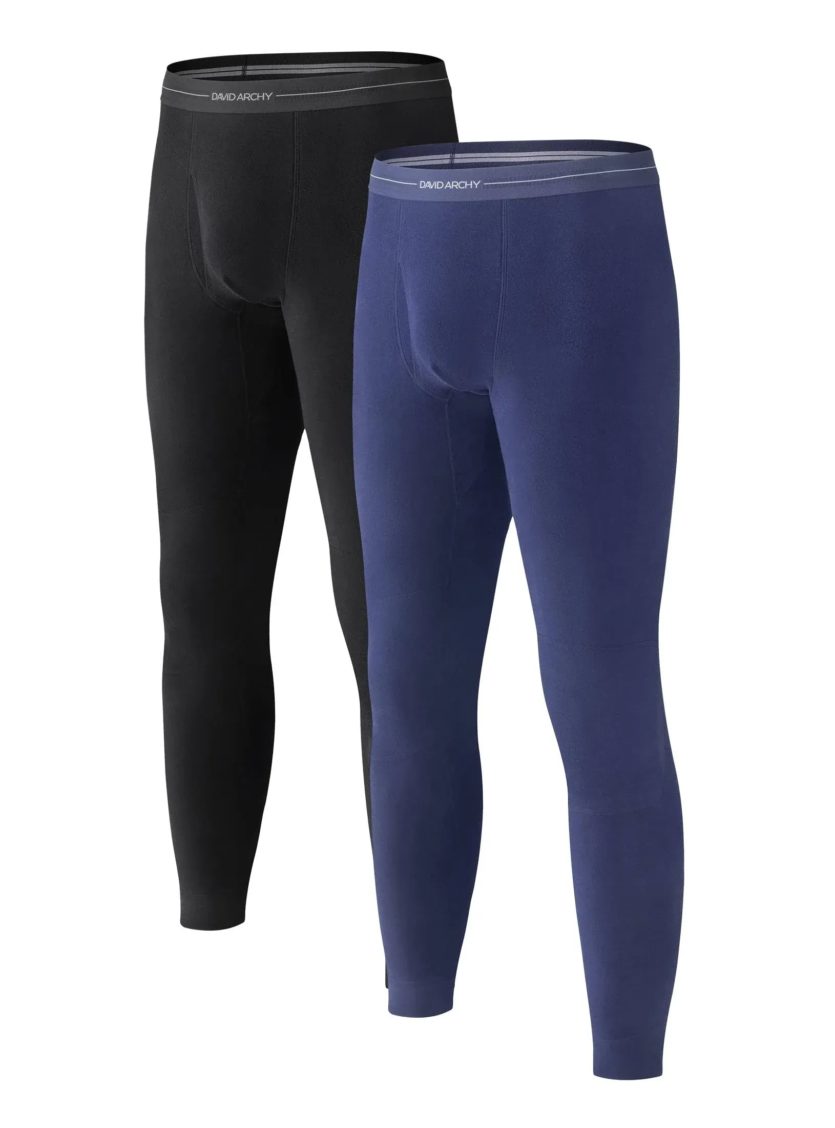 2 Packs Ultra Soft Thermal Pants Long Johns, XL / Black/Navy Blue