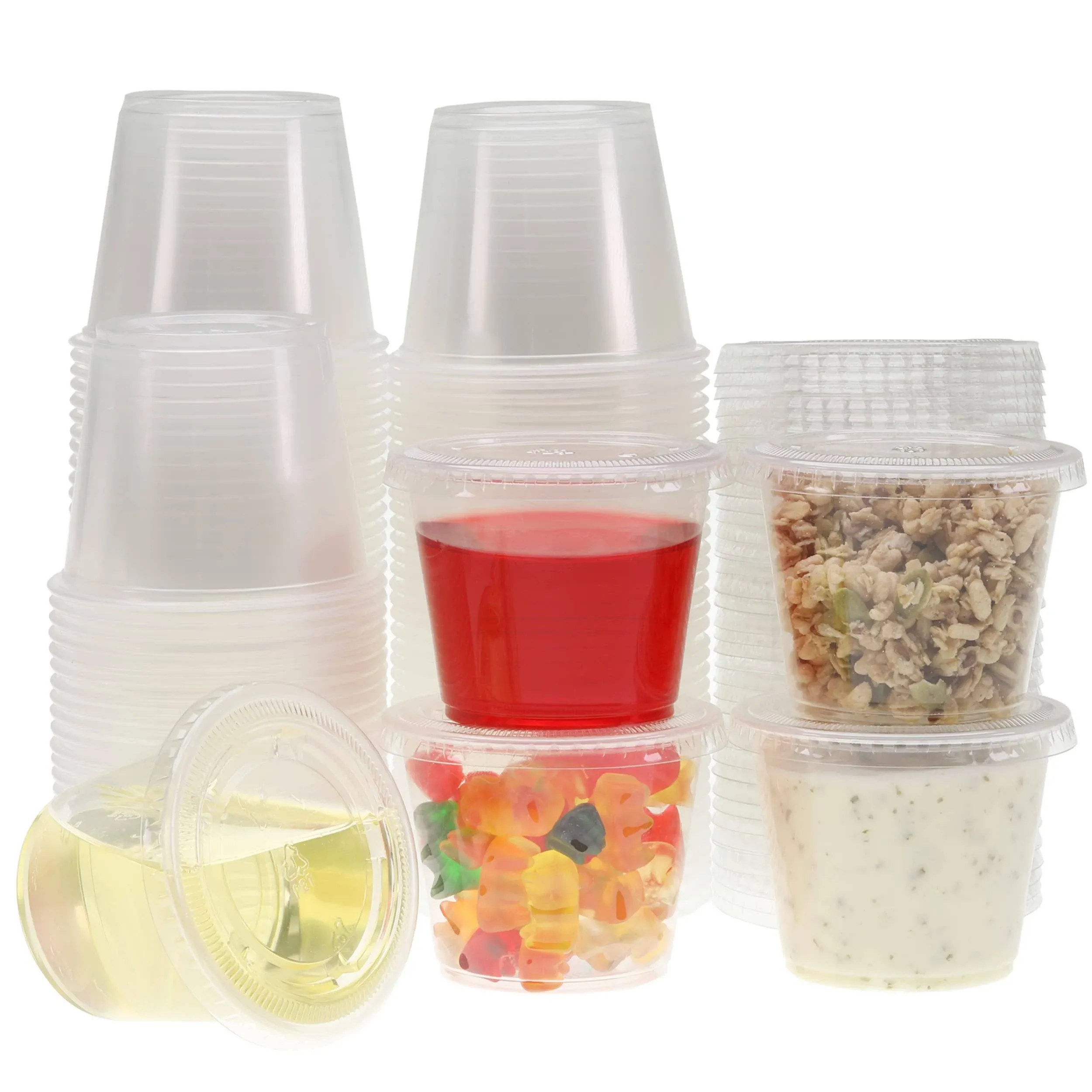 100 Juegos - 5.5 Oz. Vasos De Plastico Desechables Para Porciones Con Tapas