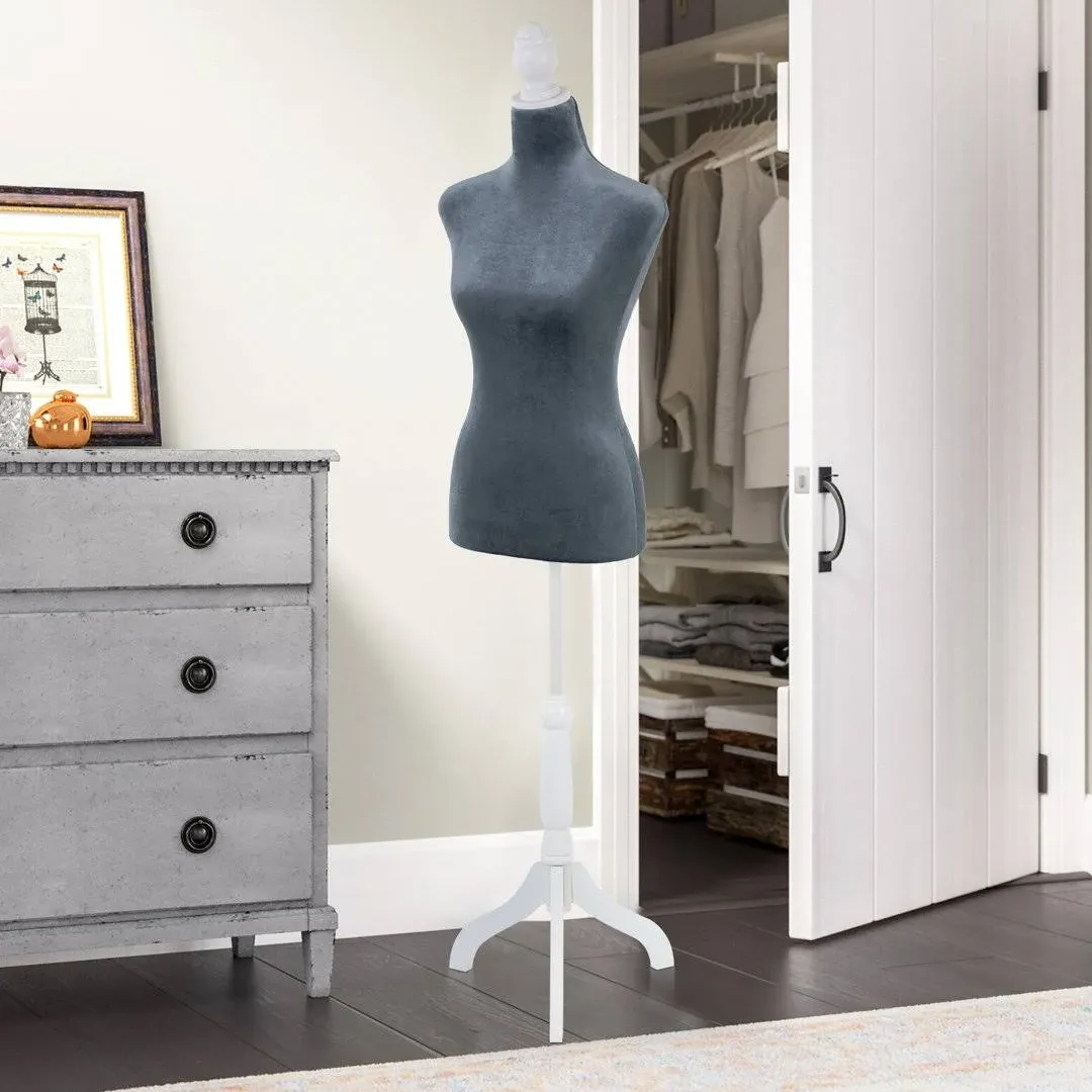 Mannequin Body Dress Form Torso Female Manikin 49.6-63.4 Inch Height Adjustable Wooden Tripod Stand High Density Foam Portable Display Mannequin (Grey, 49.6-63.4 Inches)