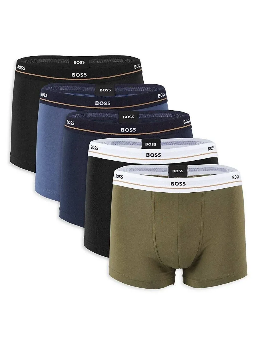 BOSS Men's 5 Pack Bold Logo Cotton Stretch Trunks