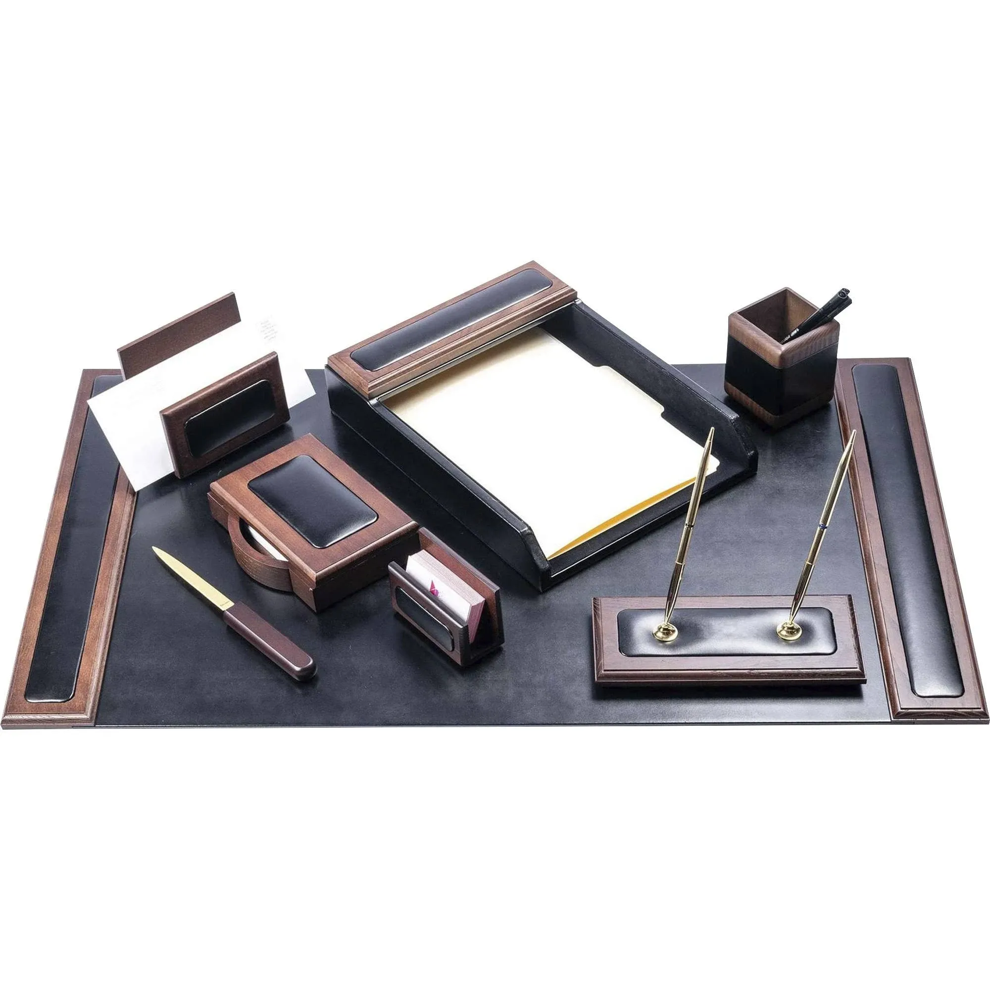 Dacasso Walnut & Leather 8-Piece Desk Set - D8412