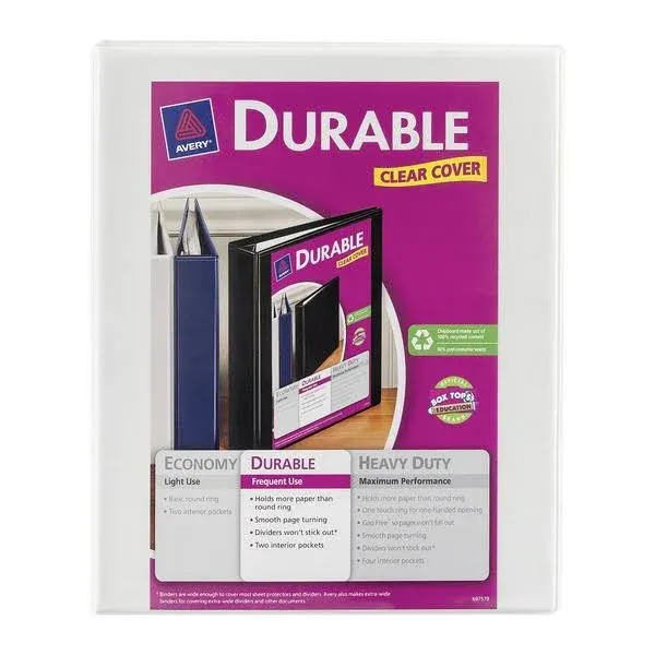 Avery Durable View Binder with Slant Rings, White, 1/2'