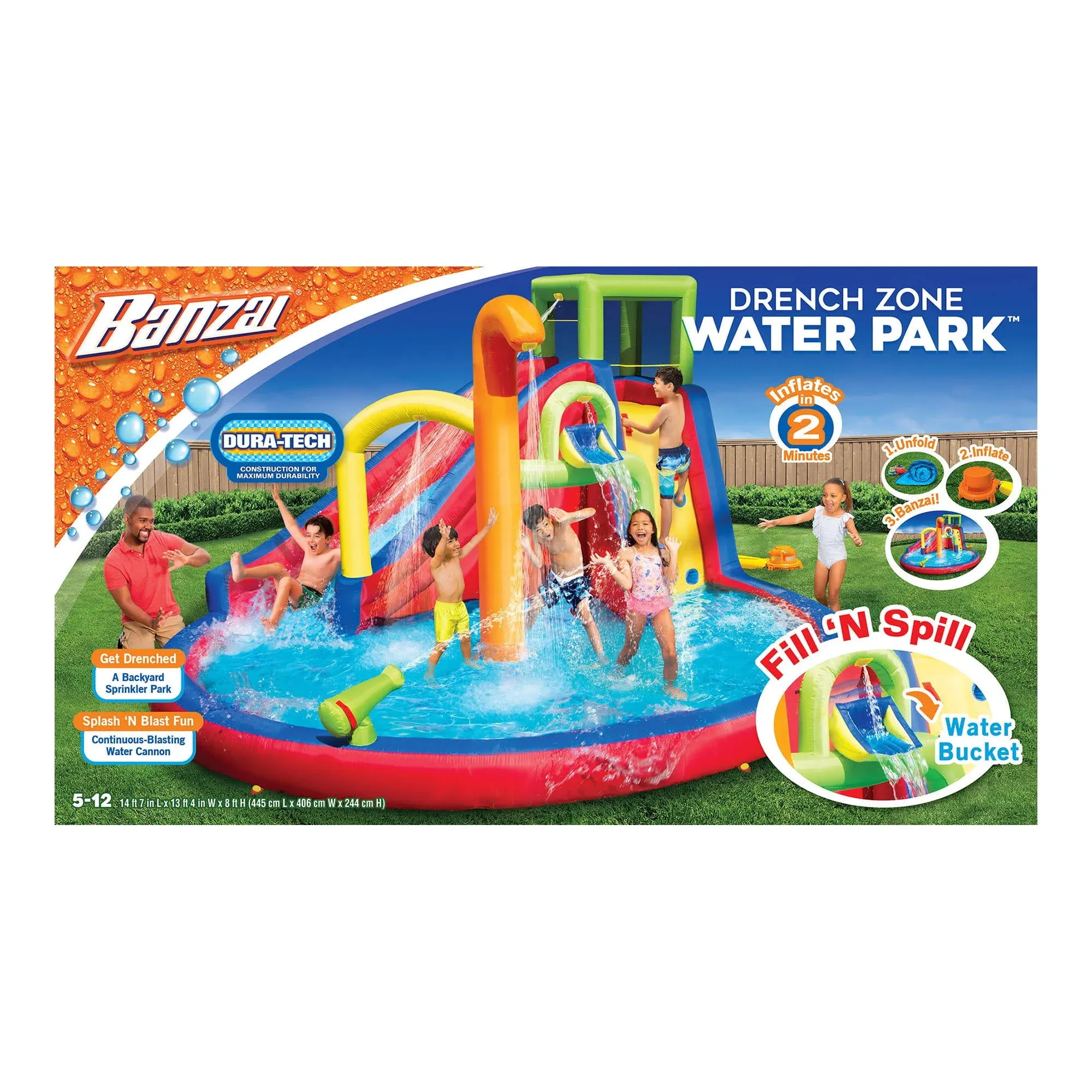 Banzai Drench Zone Water Park with Soaker Bucket + Water Cannon + Sprinklers, 03793FR