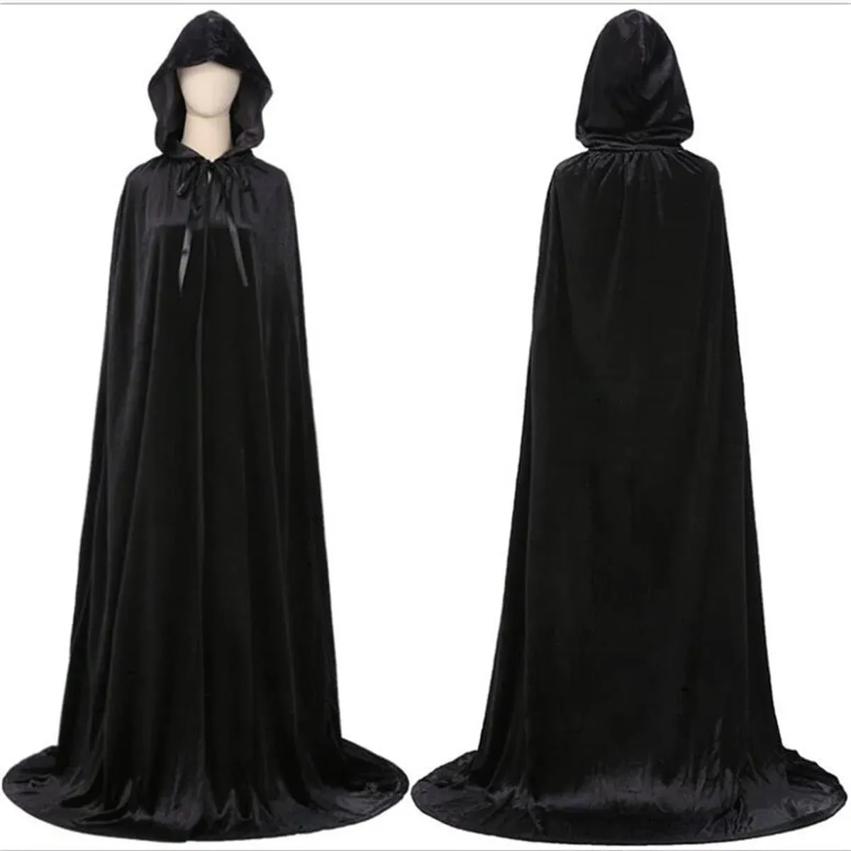 Utaomld Full Length Velvet Hooded Cloak Long Cape Halloween Witch Vampire Robe ...