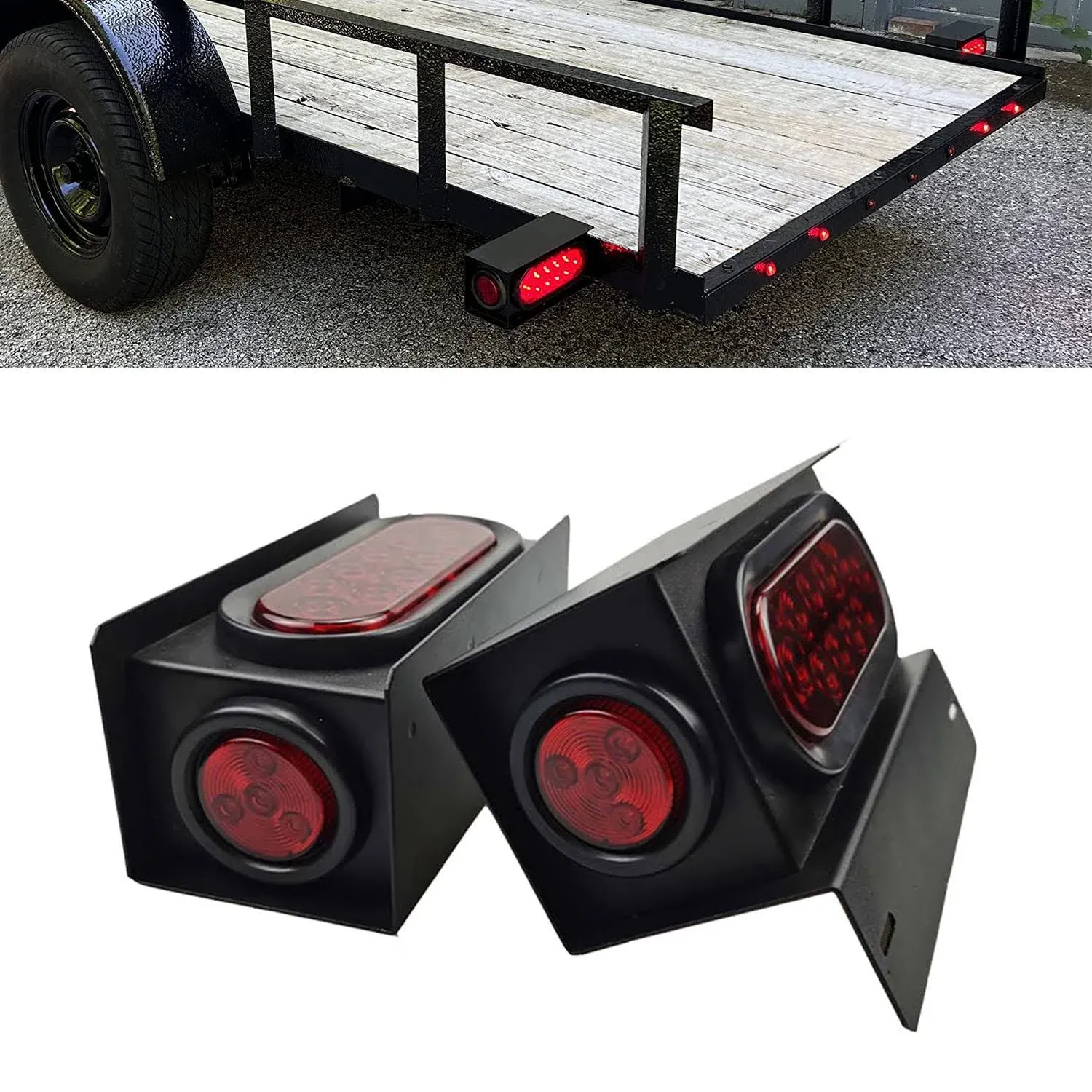 Supoika 2 Pack Steel Trailer Light Box with 6" Red LED Oval Tail Lights & 2 ...