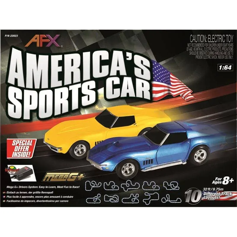 NEW AFX America&#039;s Sports Car Chevy Corvette 32-Ft Mega G+ HO Slot Car Track Set